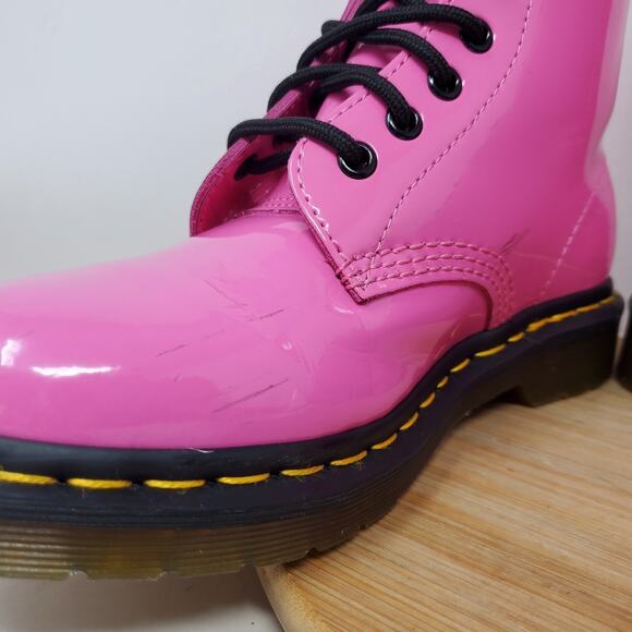 Dr Martens 1460 Boots Womens 6 Pink Patent Leather 8 Eye Lace Up Punk Rave Docs - Picture 6 of 15